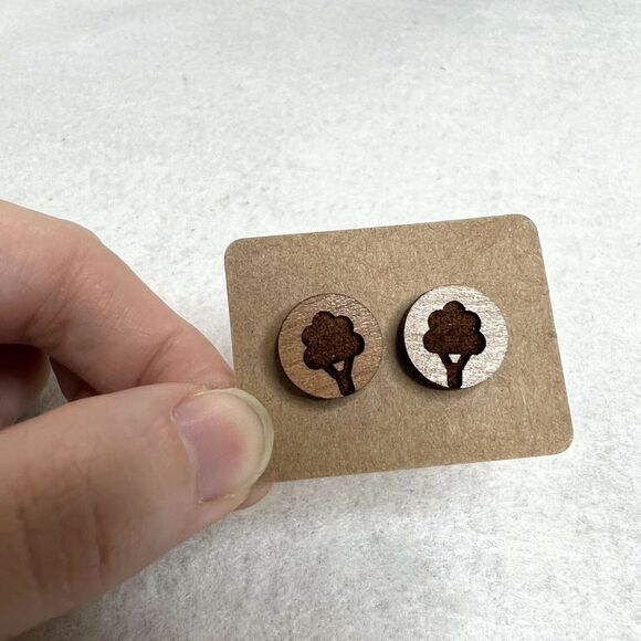 3 Pack Wooden Engraved Stud Earrings - Picture 2 of 4